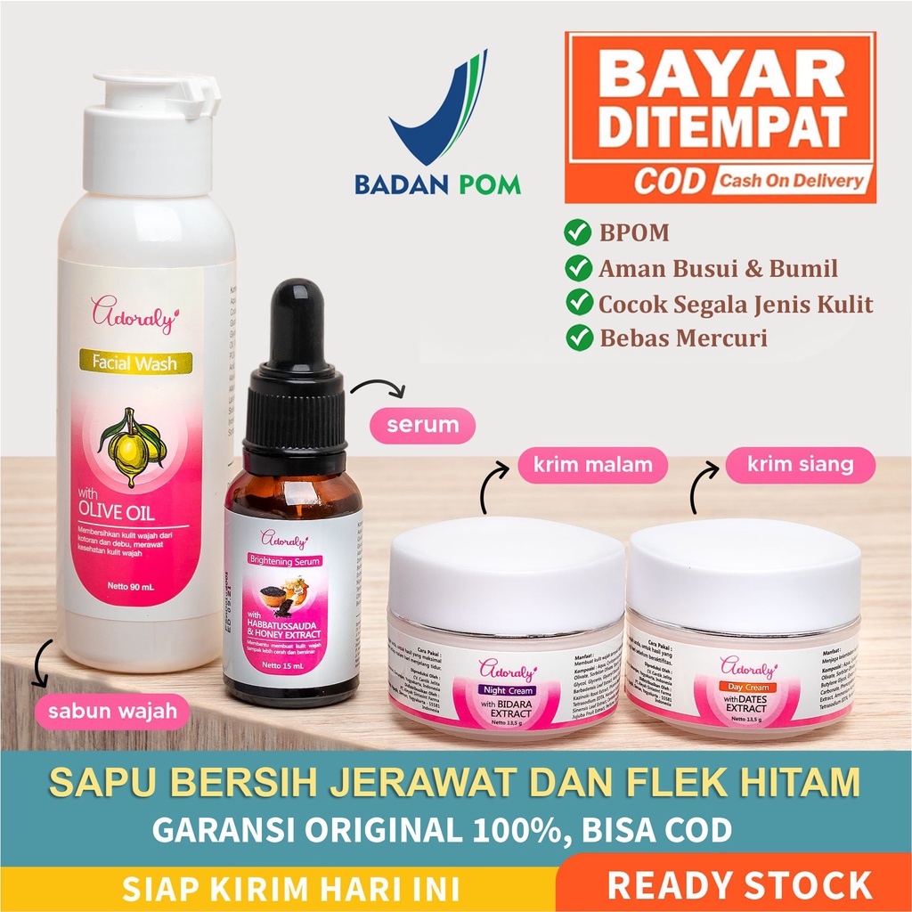 ADORALY SKINCARE BPOM - Skincare Penghilang Flek Hitam, Anti Jerawat, Kusam + Serum Glowing Maksimal