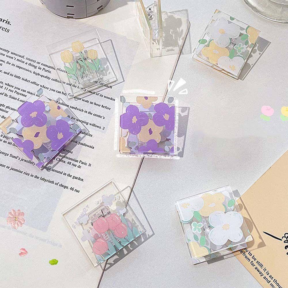 Mxbeauty Klip Kertas Persegi Akrilik Motif Tulip Sederhana Transparan Perlengkapan Kantor Stationery Sealing Clip