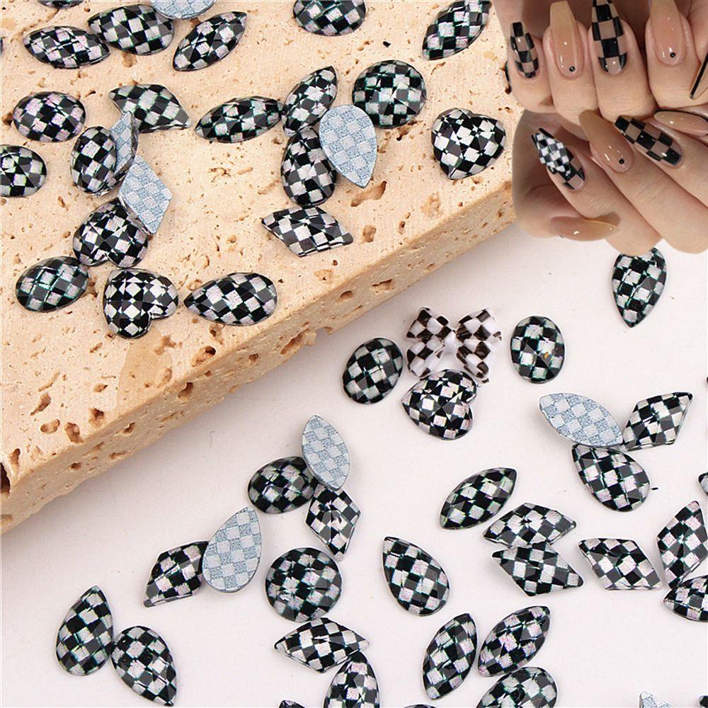 Mxbeauty 3D Dekorasi Nail Art Resin Fashion Kotak-Kotak Wanita Cinta Hati Oval Bulat Jepang Manicure Aksesoris