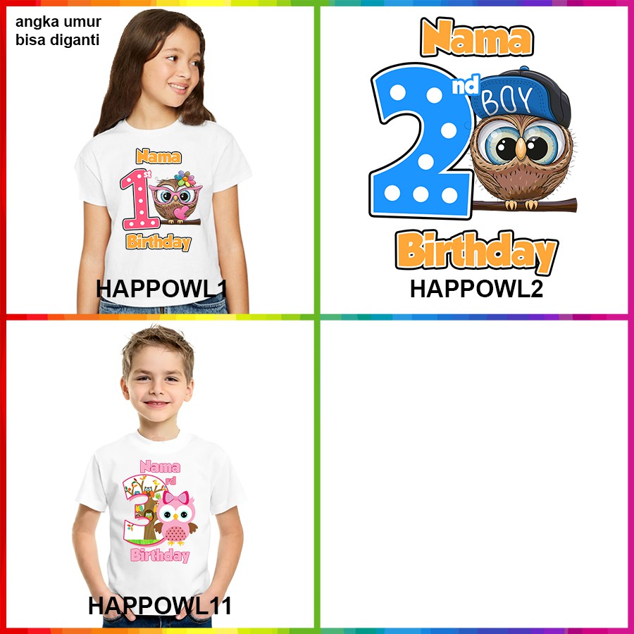 [FREE NAMA!!] Kaos baju COUPLE  ANAK DAN DEWASA BURUNG HANTU OWL BANYAK MOTIF