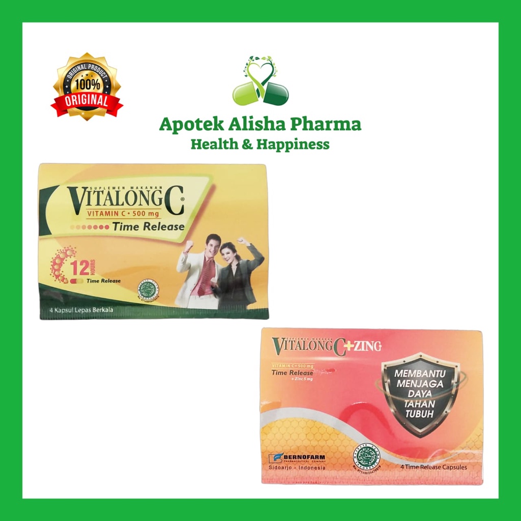 Vitalong C Kapsul (Strip 4kapsul) Vitamin C 500mg Kapsul Aman Lambung / Fitalong C / Pitalong C