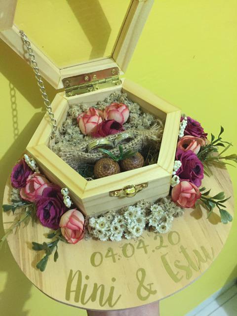 Ready Stock! Ring Bearer, Ring Box, Kotak Cincin, Seserahan -  Rustic Dengan Nama.