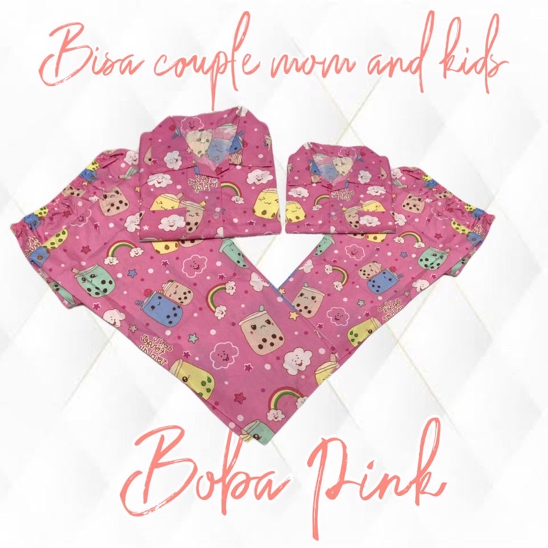 bajutidur piyama bisa couple pasangan mom kids family boba pink kotak coklat miki merah monsleep biru