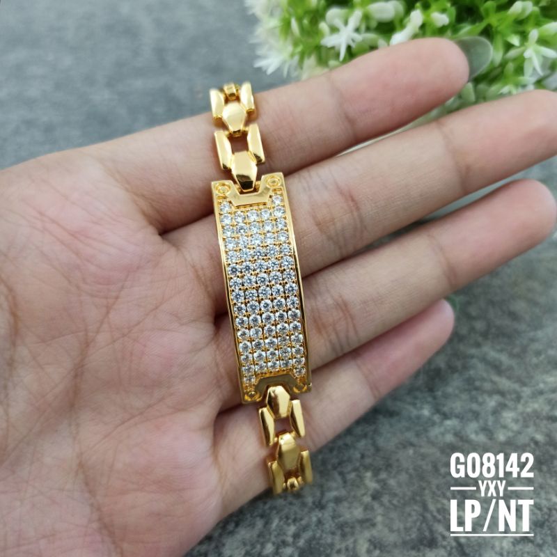 Gelang Yaxiya Rantai Plat Zircon Gold G08142