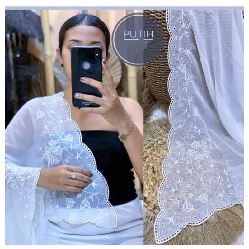 kain kebaya bordir warna putih motof terbaru kekinian bahan baby dol