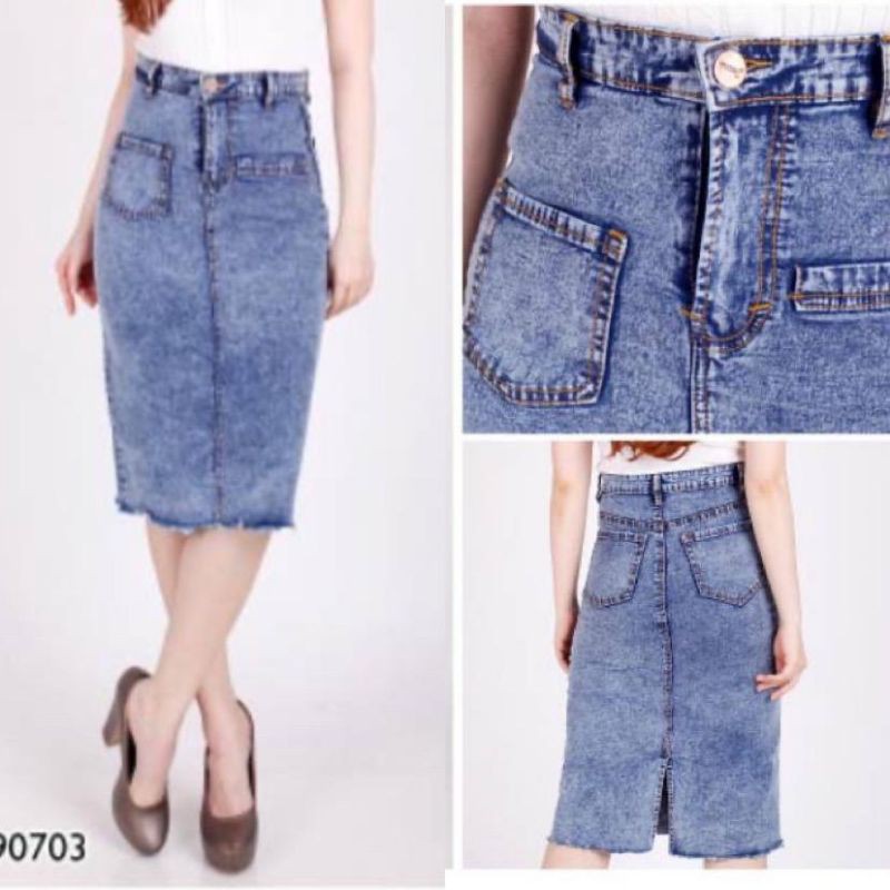 (Bisa COD) Rok jeans 7/8  | Rok span rawis | Rok jeans | Rok midi