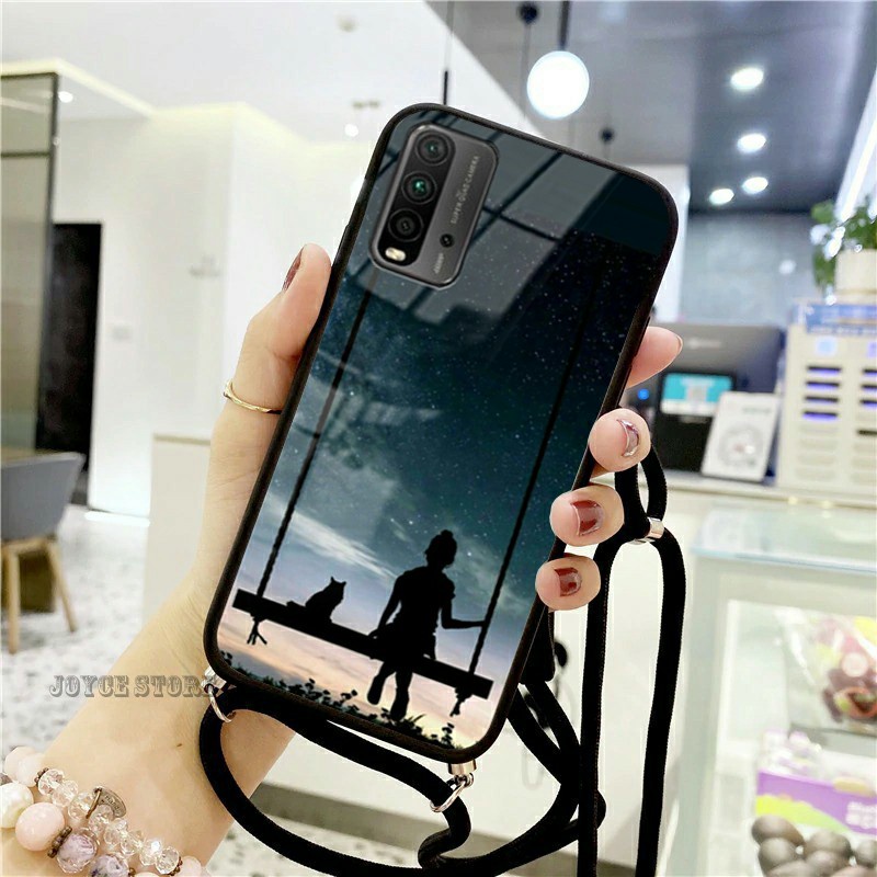 [CG263] Softcase Kaca + Tali Xiaomi Redmi Poco M3 Poco X3 Redmi 9T Redmi 10 Redmi Note 10 Pro - Casi