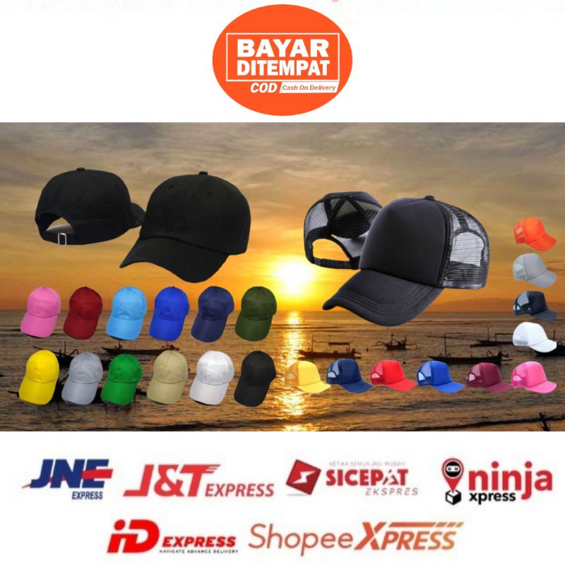 PROMO TERLARIS Topi polos baseball dewasa ring besi/Topi polos jaring trucker premium