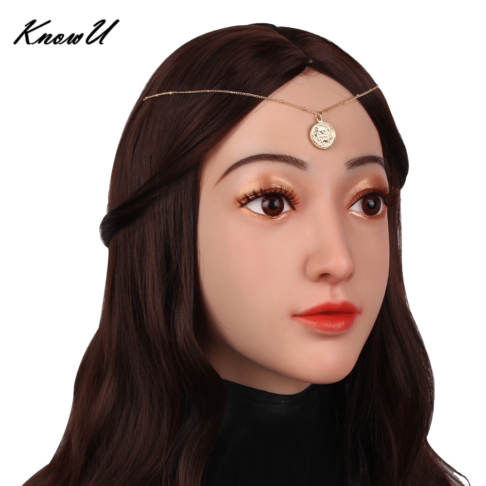 PREORDER KnowU Topeng Wanita Buatan Tangan Silikon Realistis Hiasan Kepala Penuh Crossdress
