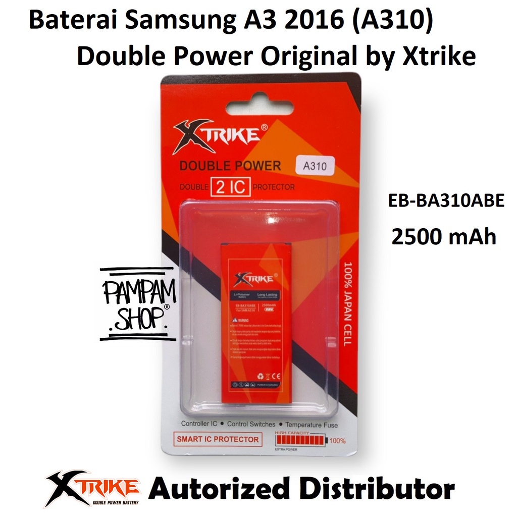 Baterai XTRIKE Double Power Original Samsung Galaxy A3 2016 A310 Batre Batrai Battery Handphone HP Ori