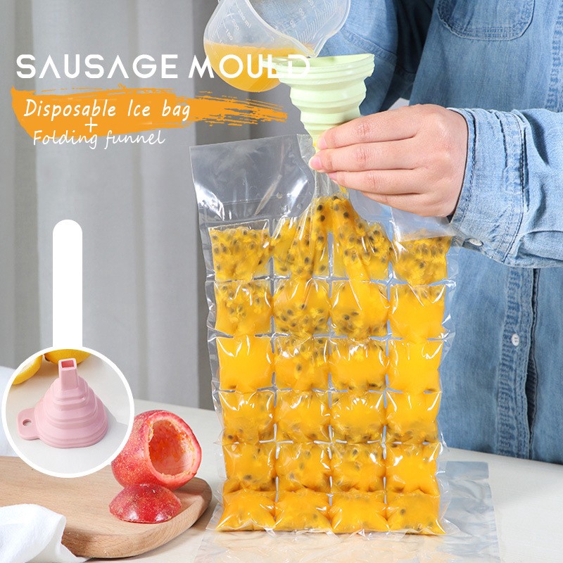 10 Pcs/Pack DIY Es Batu Kantong Cetakan PE Bag Ice Cream Lebih Cepat Pembekuan Pembuat Gadget Tools/Corong Silikon Mini Sekali Pakai sealing Diri Membuat Es Tas Tray