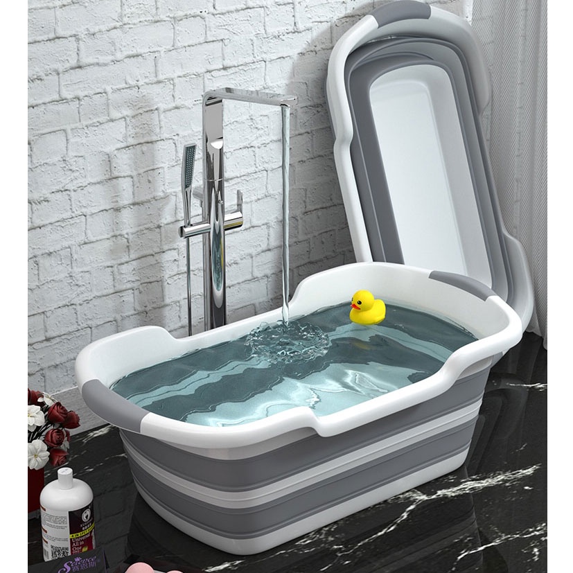 Bak Mandi Bayi Lipat Foldable Baby Bathtub 60 x 40CM with Drain Hole - Gray