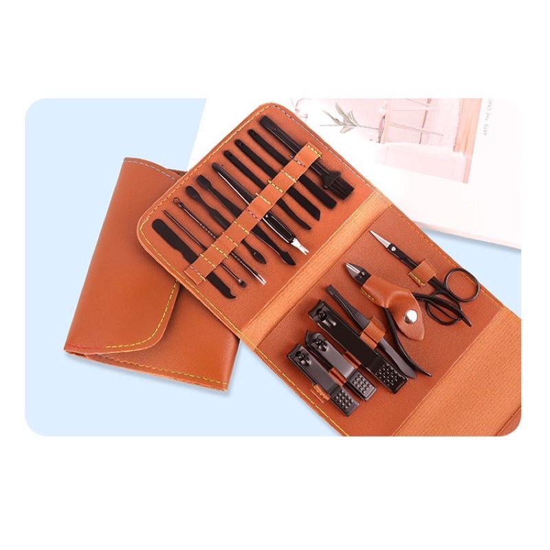 Manicure Set Pedicure 16in1 Peralatan Menicure Multifungsi  Stainless Stell Anti Karat Rose Gold Gunting Kuku Portable Tools Premium