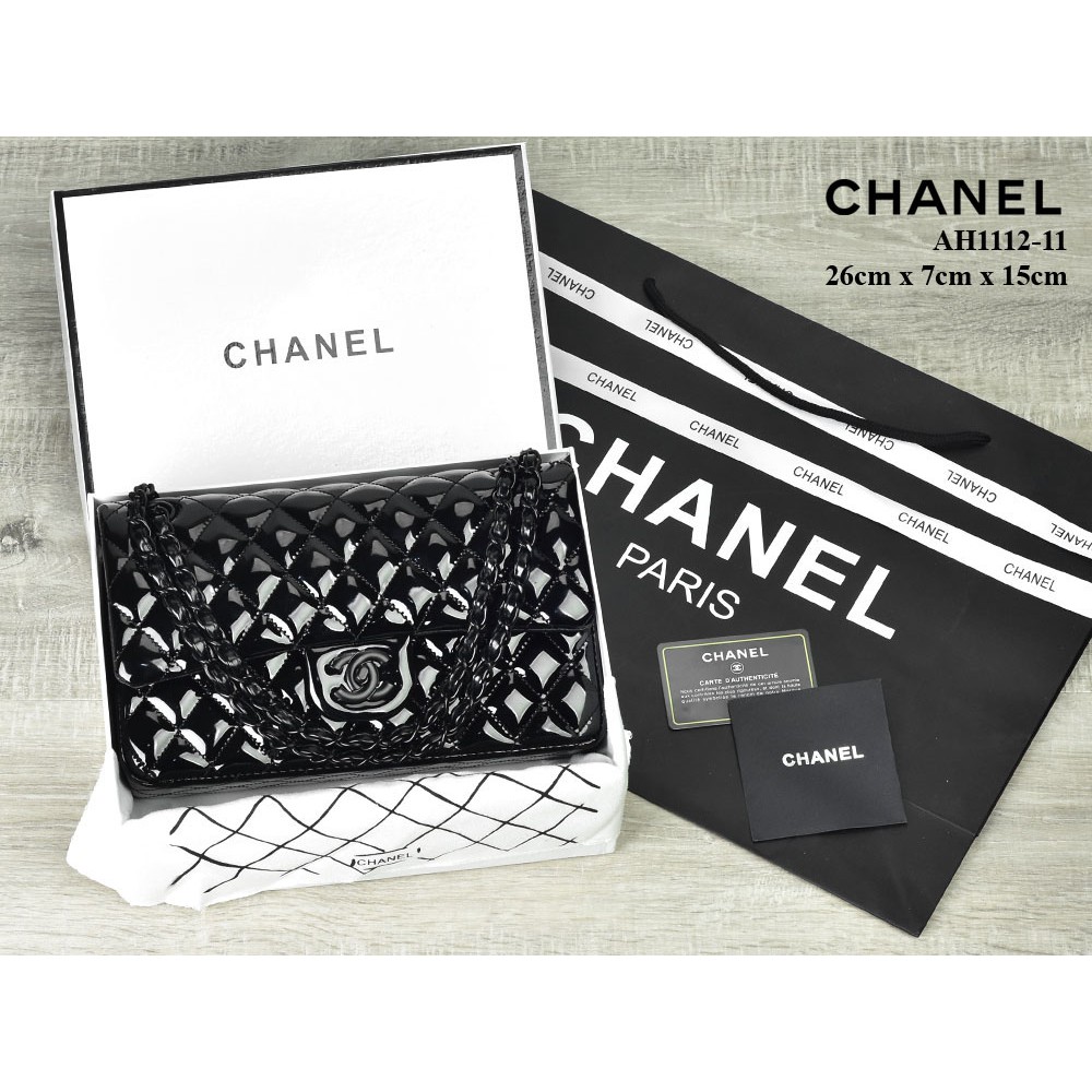 SUPPLIER TAS BRANDED Tas Chanel Classic So Black Medium Patent HITAM Semi Premium AH1112-11