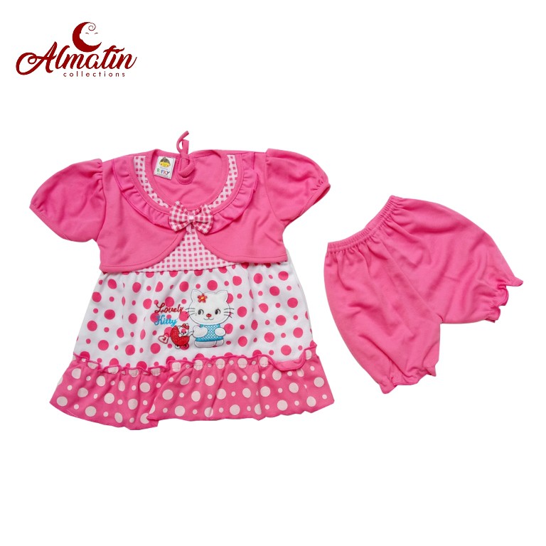3 Stel Dress Rompi Bayi Motif Kitty / Baju Anak Bayi Dress lucu 3-12 Bulan ( 3 Pasang )