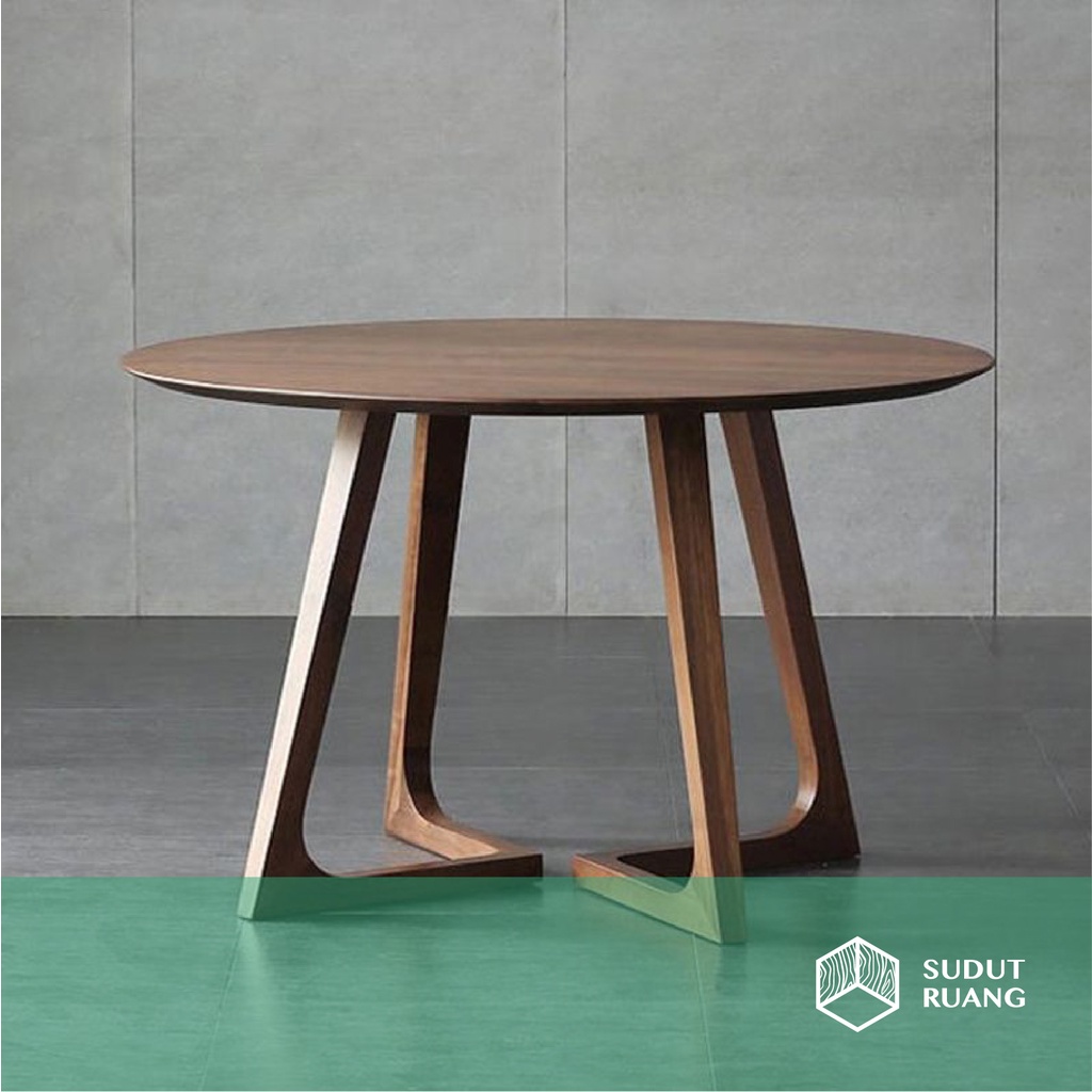 Meja bundar minimalis kayu jati solid/ meja bundar cafe minimalis