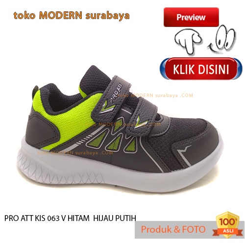 PRO ATT KIS 063 V HITAM  HIJAU PUTIH sepatu anak sneakers kets velcro