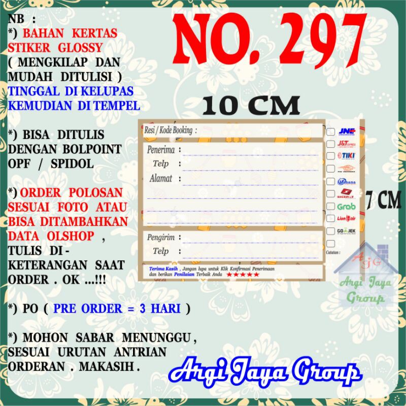 

Stiker Pengiriman - Sticker Alamat Olshop Murah Nomer 297 - 10x7 cm - Glossy