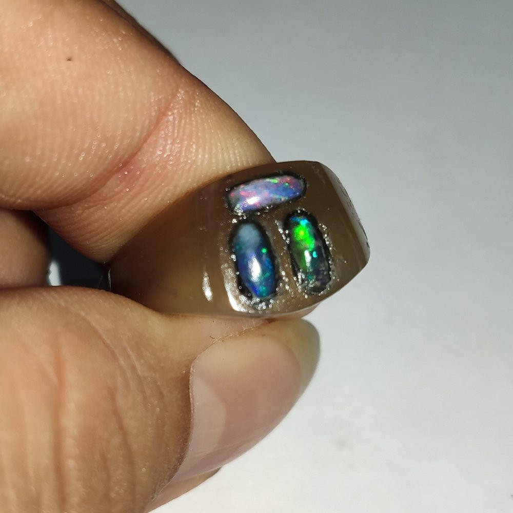 CINCIN BATU AKIK PERMATA NATURAL KALIMAYA BANTEN KRISTAL SUSU OPAL MATA 3 RING TANDUK