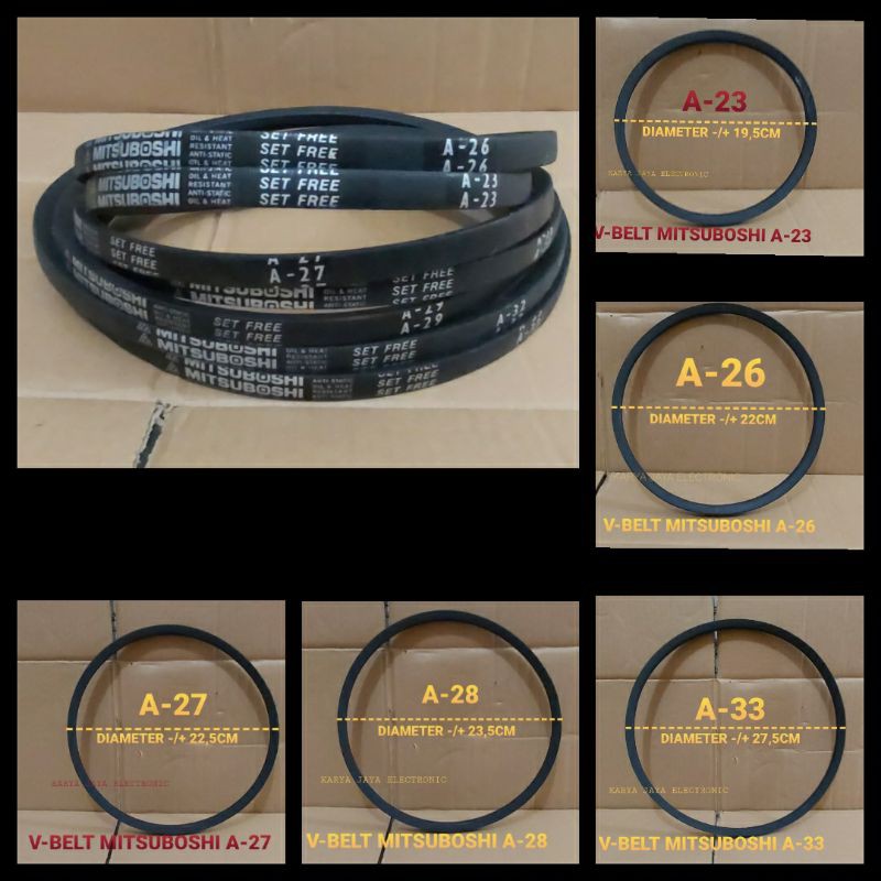 V-BELT VANBELT FANBELT MITSUBOSHI MESIN CUCI GRADE A (A23,A-26,A-27,A-28,A-29,A-32,A-33(A-820E)