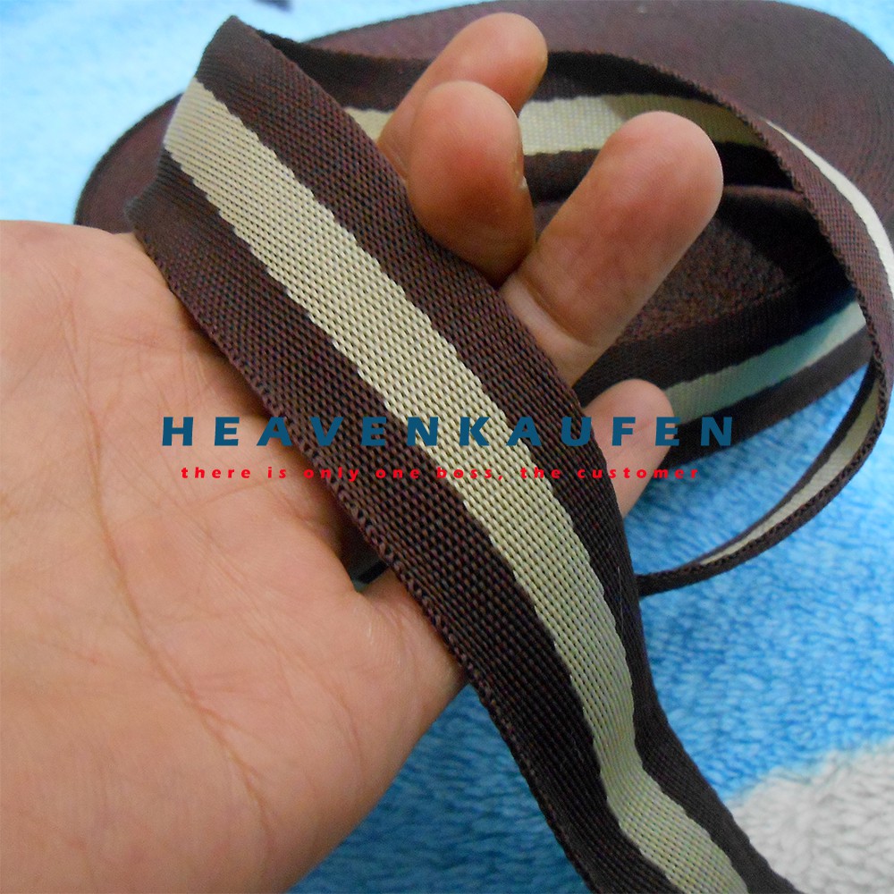 Webbing Tas Motif Bally Coklat Strip Cream Lebar 3 cm Meteran