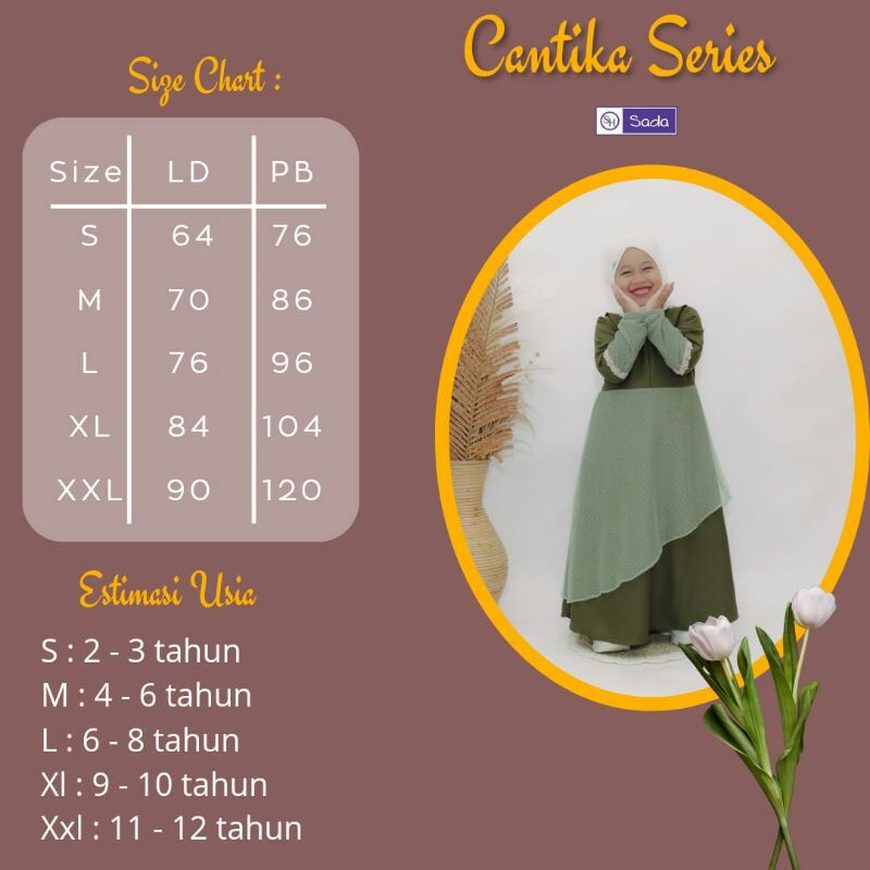 DRESS CANTIKA KIDS/GAMIS CANTIKA BANAT / BAJU ANAK CANTIKA SIZE S-XXL ORI SADA HIJAB