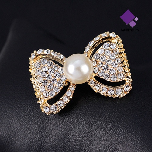 Bros Pin Bentuk Ikatan Simpul Aksen Mutiara Berlian Imitasi Untuk Wanita