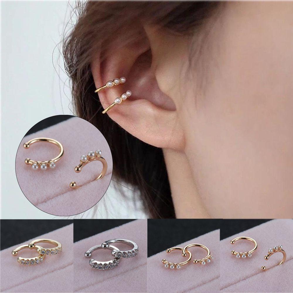 R-flower CZ Cuff Earrings Wanita Pria Pesta Klip Telinga Perhiasan Setengah Lingkaran Ear Cuff