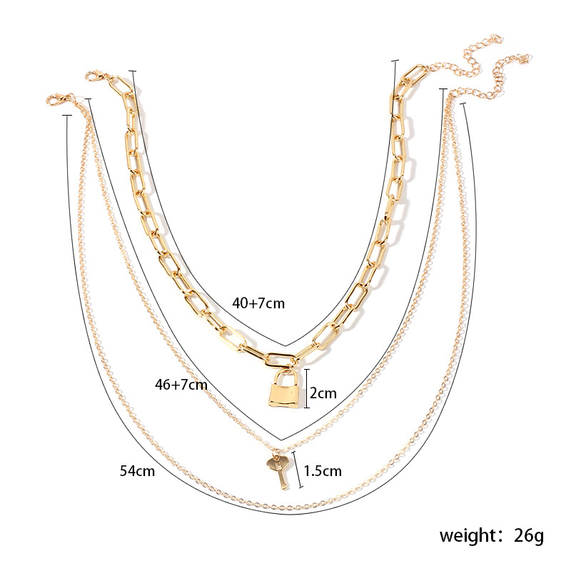 2pcs Kalung Rantai Multilayer Dengan Liontin Kuncigembok Geometris Bahan Alloy Untuk Wanita