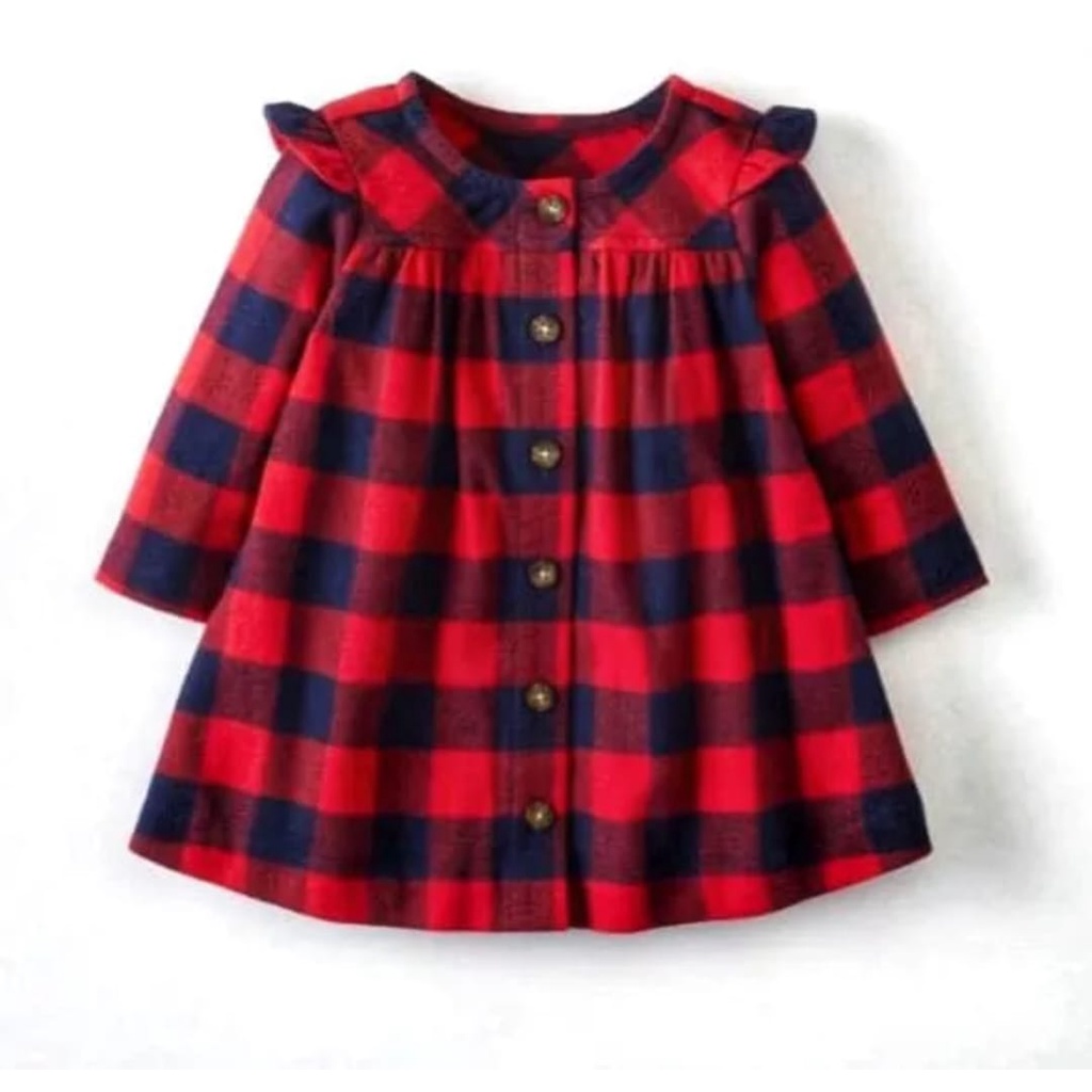 Dress Kancing Flanel Anak Perempuan Terbaru Usia 1-5 Tahun