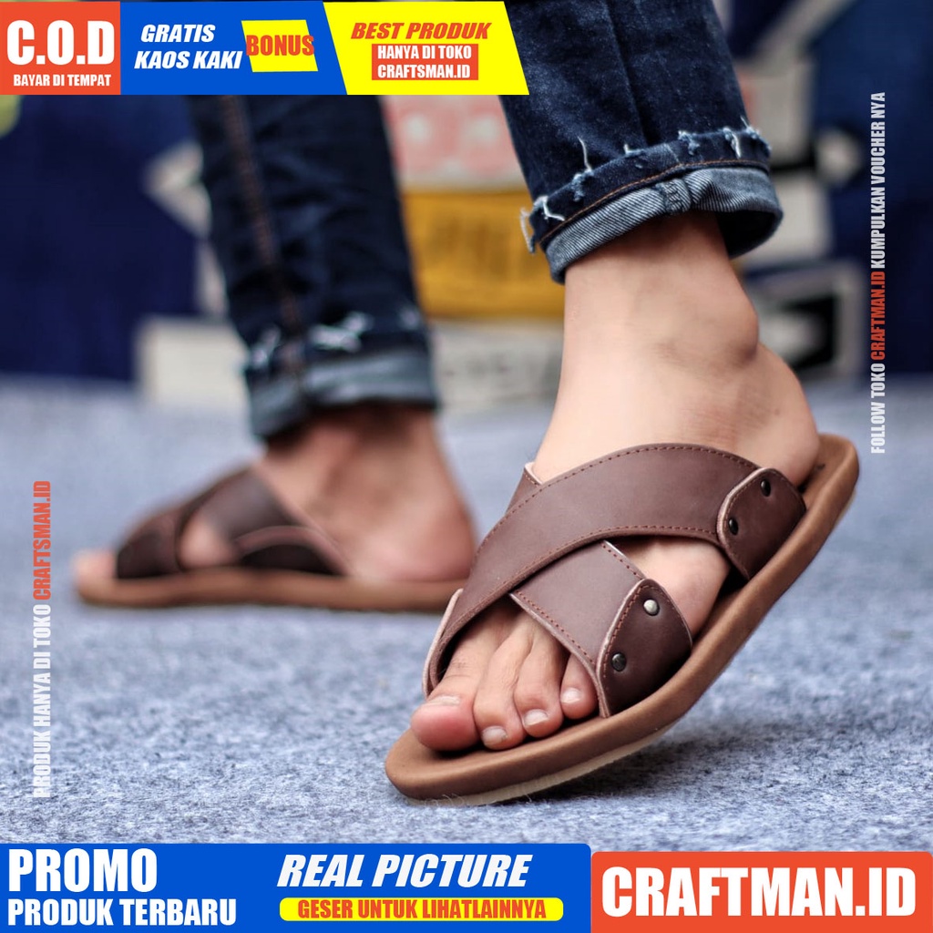 CRAFST X XMIN  Sandal Kulit Asli Sendal Pria