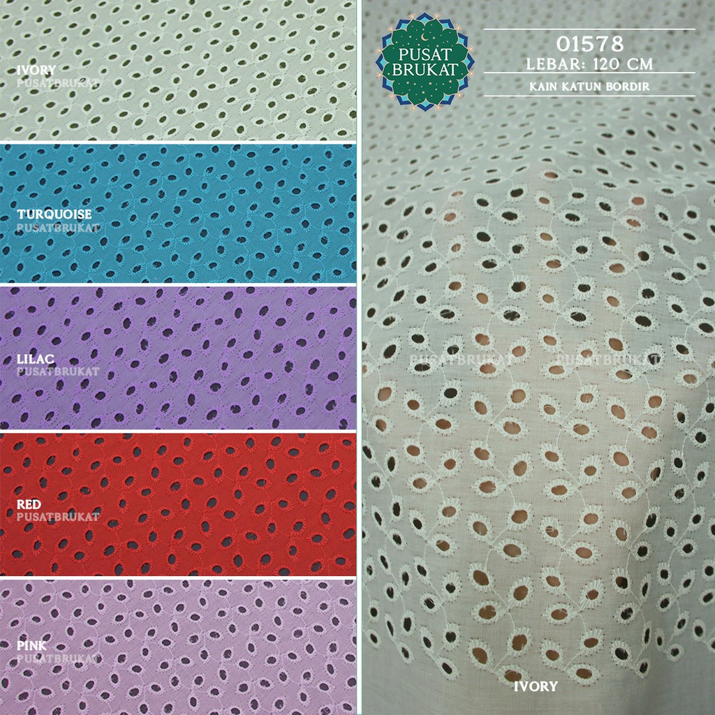 KAIN KATUN BORDIR EMILY 01578 / BAHAN KATUN EMBOSS/ COTTON EYELET KAIN MUKENA METERAN, LEBAR 120CM [harga per 0.5m]