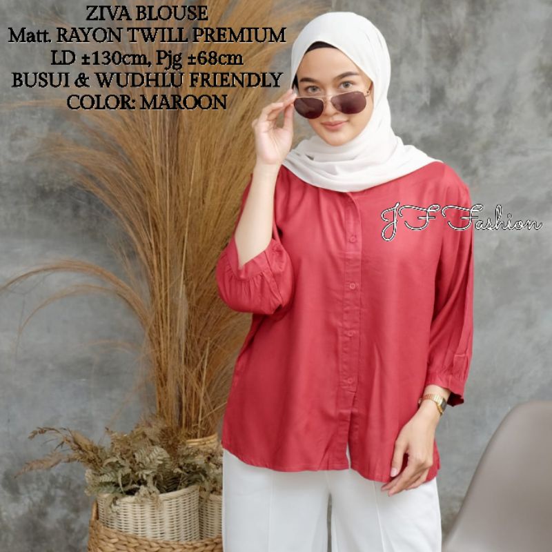 ZIVA BLOUSE OVERSIZE (JUMBO/LD ±130cm) RAYON TWILL PREMIUM //JF506-Maroon,Ziva OVERSIZE