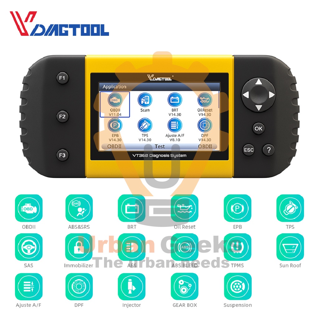 Car Diagnostic Tool ABS SRS TPMS  Gear Learning Immobilizer Oil Reset Injector Odometer Throttle Body Automotive Scanner VDIAGTOOL VT360 OBDII