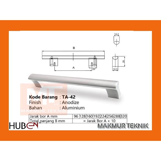 Tarikan laci Tarikan pintu Huben TA 42 - 160mm