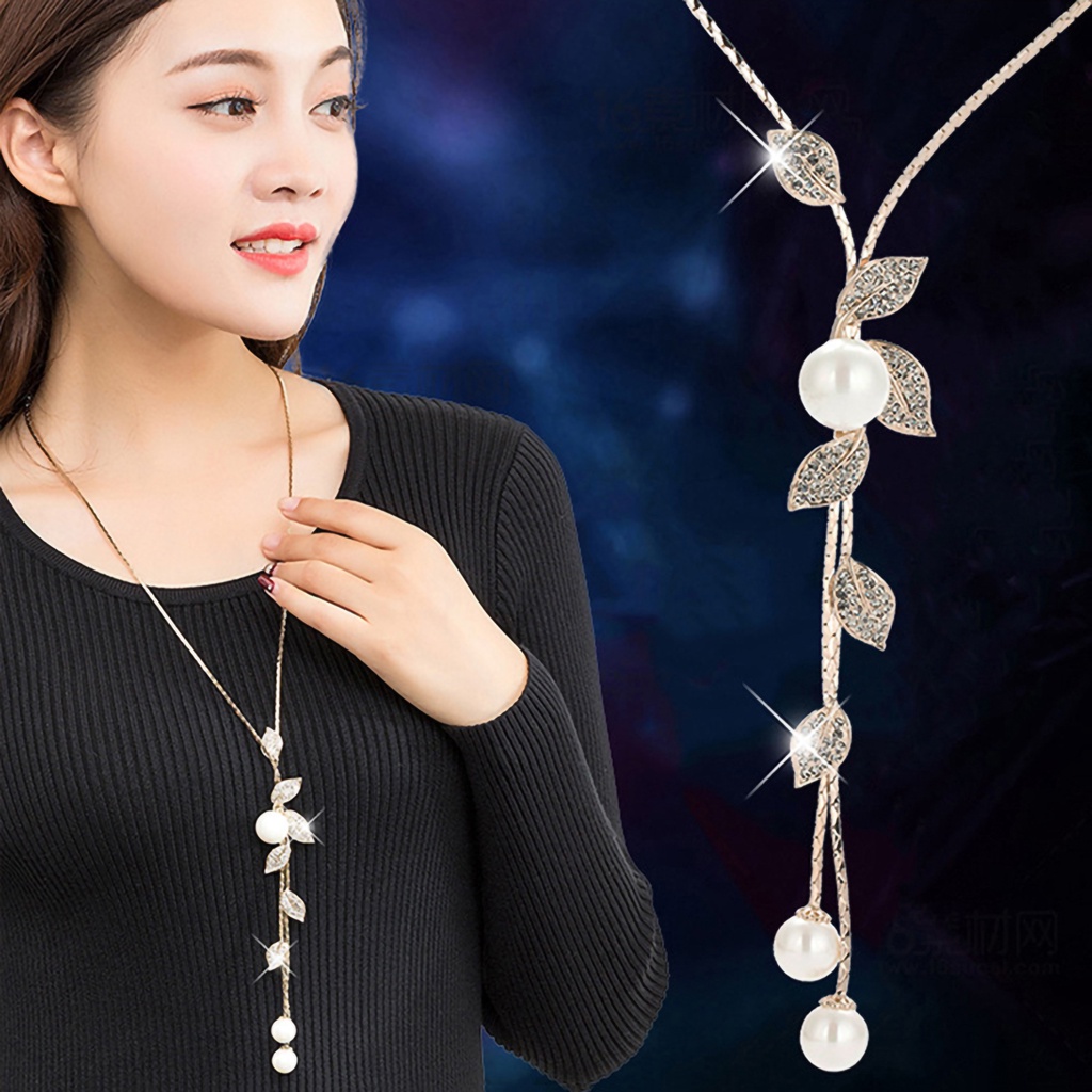 Hu Hu Hu Hu Hu Alat Bantu Pasang Kacamata♡ Kalung Rantai Dengan Liontin Daun Rumbai Mutiara Imitasi Untuk Wanita