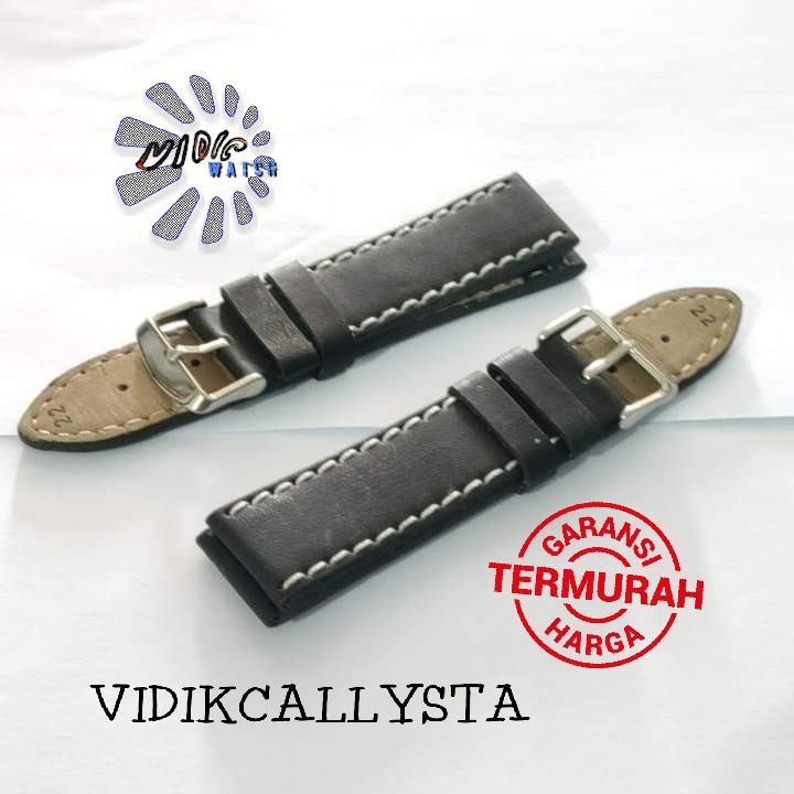 Tali Jam Tangan Kulit 22mm 24mm Hitam kulit jeruk Jahit Warna 22 24