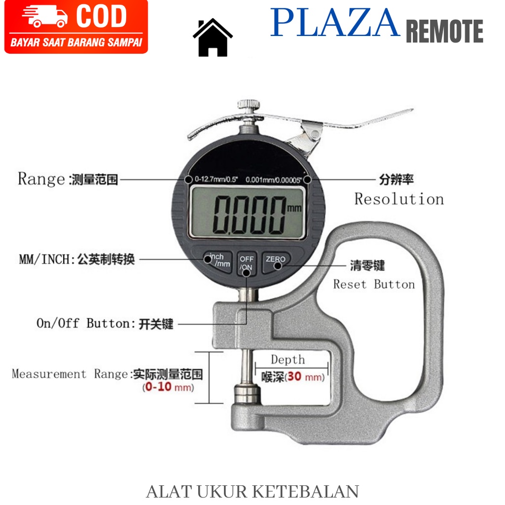 Digital Thickness Gauge ALAT UKUR KETEBALAN PIPA KAWAT KERTAS PLAT