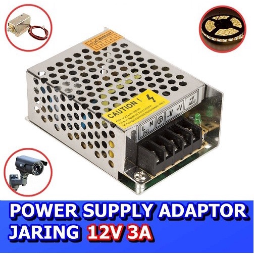 Power Supply 12v 3A Jaring CCTV LED AC 220v to DC 12v 3A Adaptor PSU Lampu Led Switching