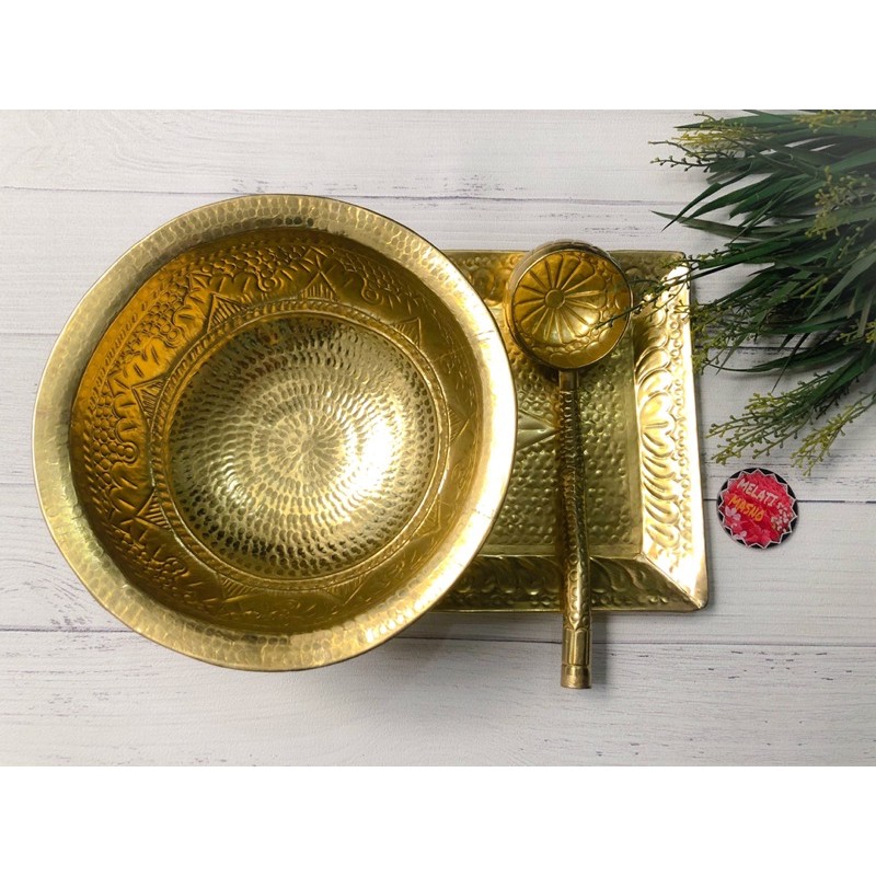 BOKOR PANGGIH PENGANTIN JAWA GAYUNG MANGKOK DAN NAMPAN PANGGIH KUNINGAN