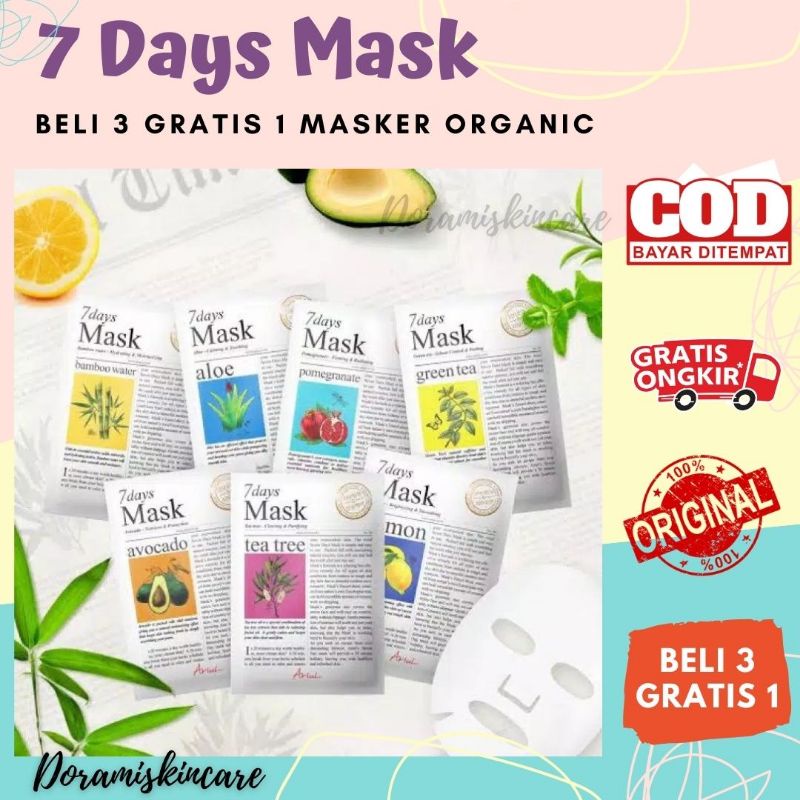 7 days masker  beli 3 free 1 masker organik   sheet mask bpom