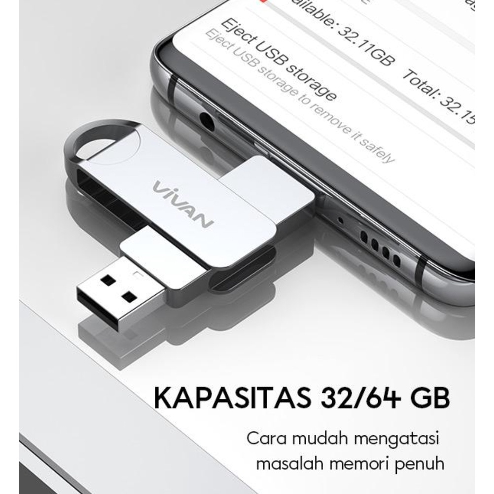 Vivan OTG Flashdisk 64 GB VOC264 - 32 GB VOC232 USB to Type C Metal Silver USB 3.1