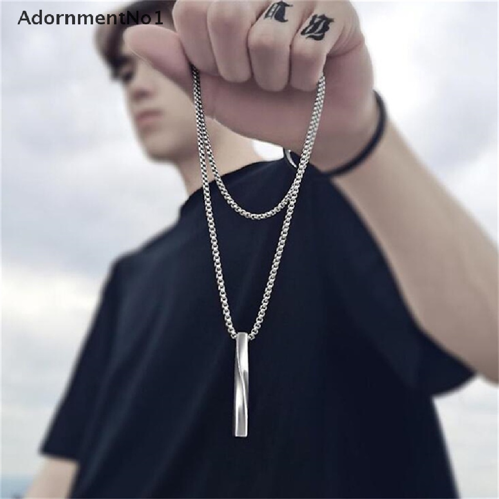 (AdornmentNo1) Kalung Rantai Dengan Liontin Persegi Panjang Bahan Stainless Steel Untuk Pria