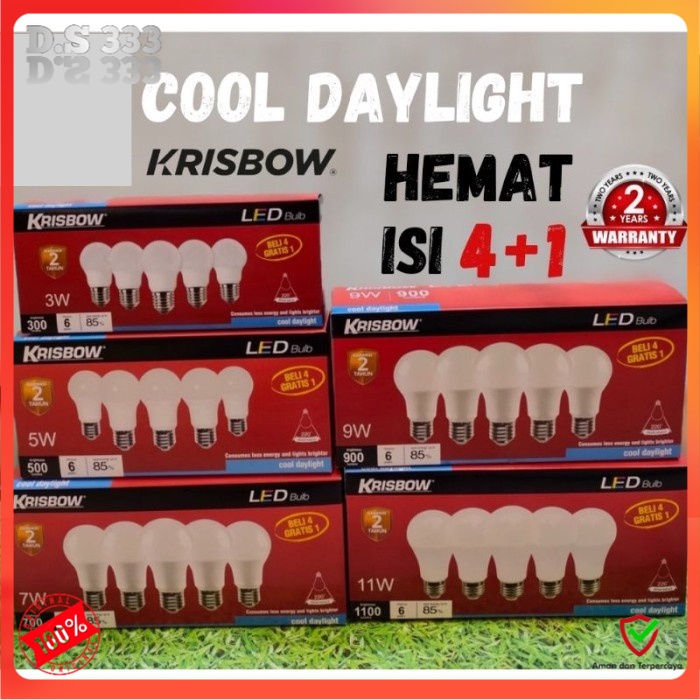 Lampu Bohlam LED KRISBOW 3/5/7/9/11 Watt putih & Kuning - Putih, 3WATT