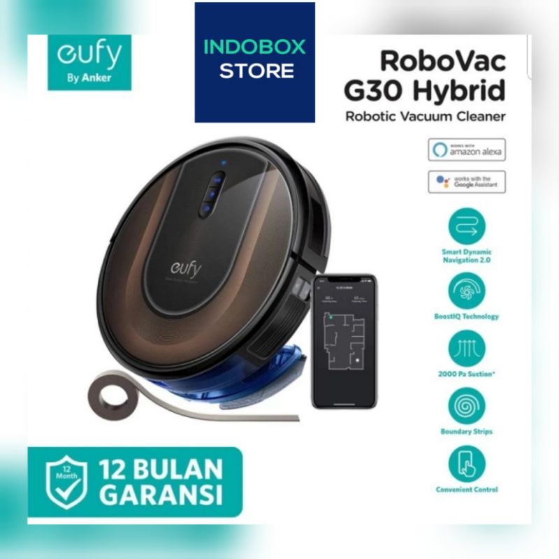 Vacuum Cleaner eufy RoboVac G30 Hybrid - Robot Vacuum Cleaner Hitam 32.5 x 32.5 x 7.25 cm, Kapasitas Debu 0.45 L