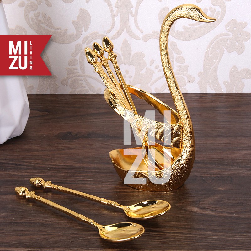 MIZU SWAN PRINCESS SET Angsa + Sendok / Garpu Dessert Spoon Fork Holder Set