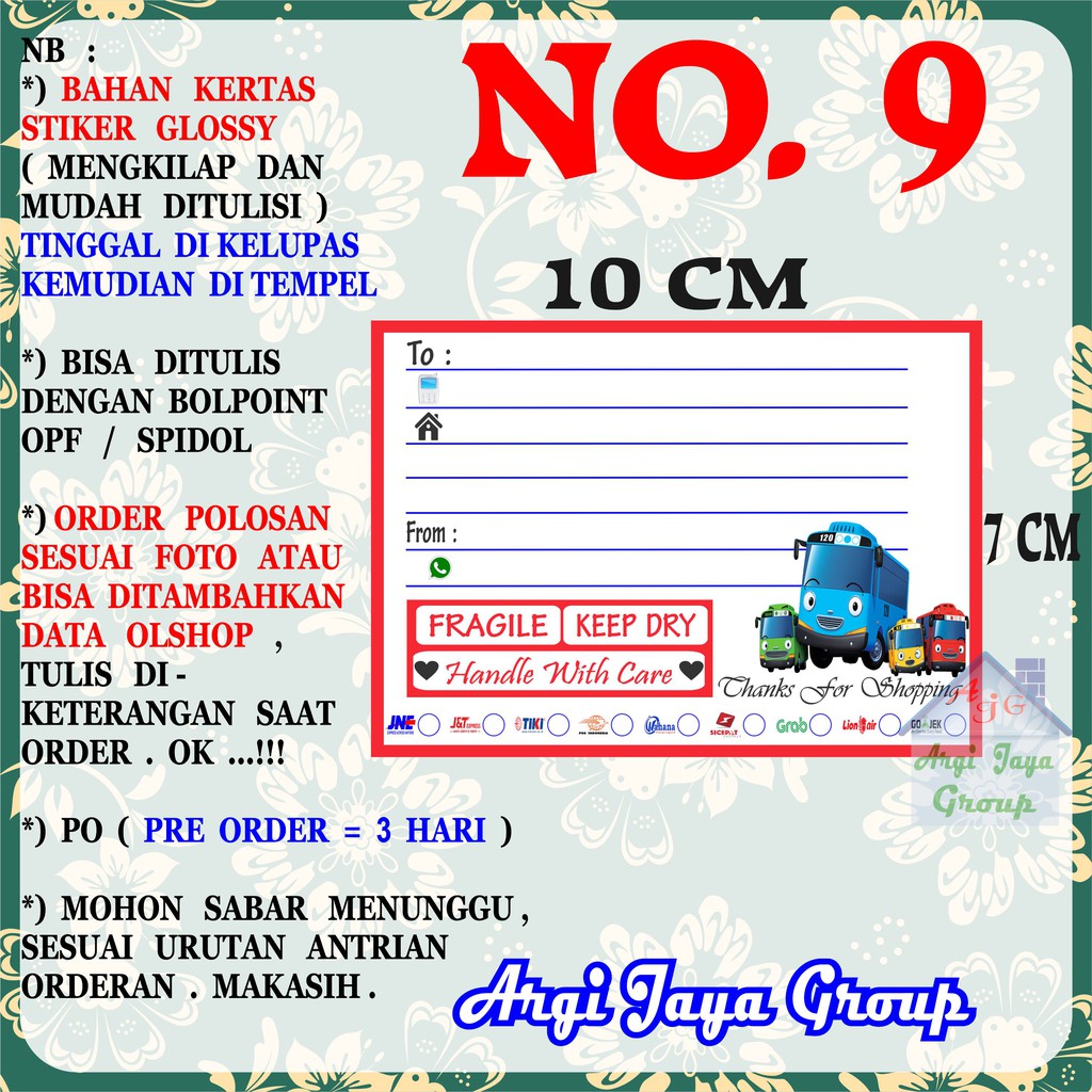 

Stiker Pengiriman - Sticker Alamat Olshop Murah Nomer 9 - 10x7 cm - Glossy