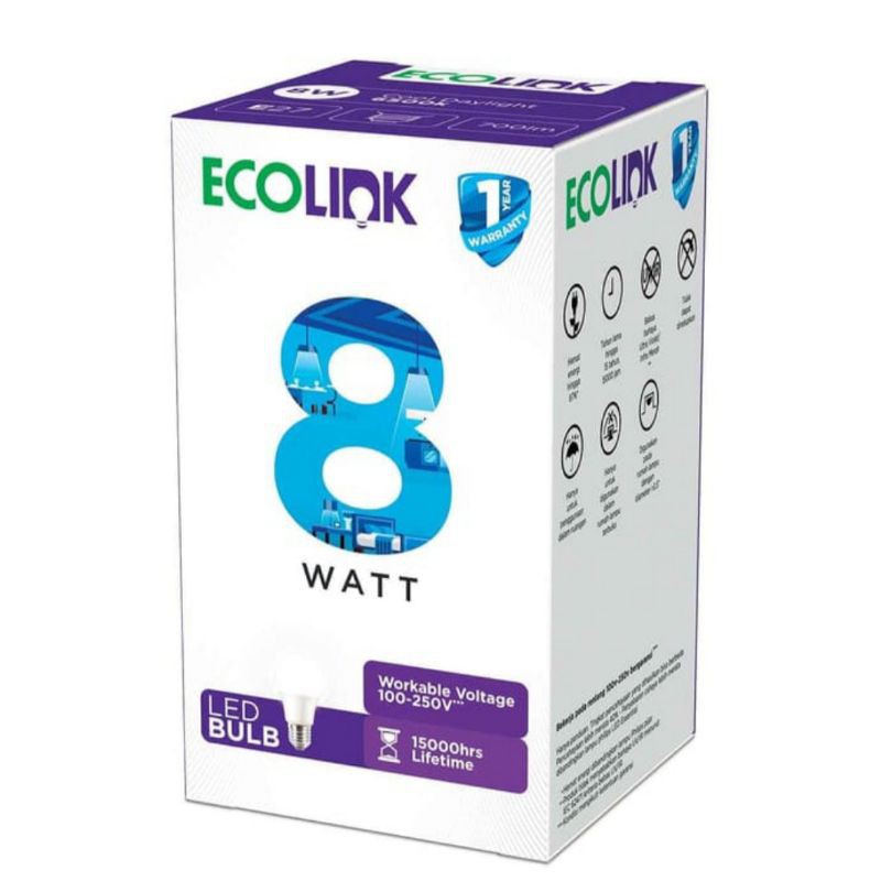 Lampu LED Bohlam Ecolink 8W Garansi 1 Tahun bulb 8 Watt Eco Link Super Terang E27