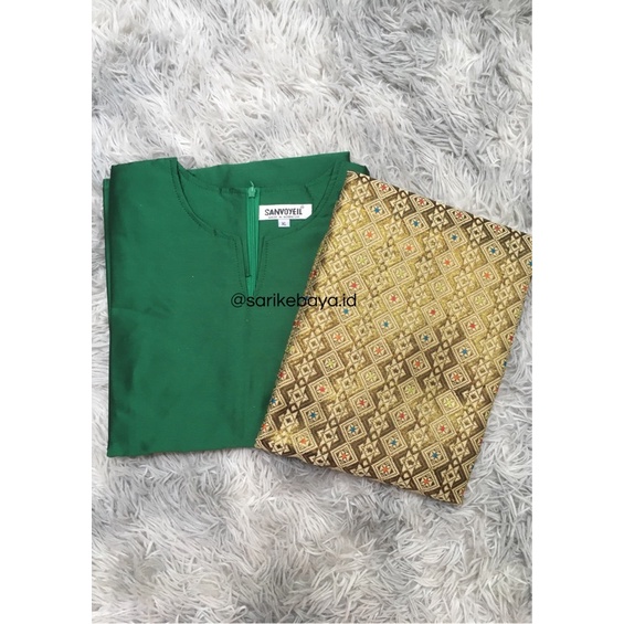 (DISKON) BAJU KURUNG SONGKET SELENDANG/KURUNG SITI NURBAYA-Hijau botol