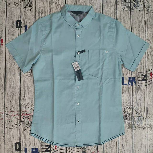 Kemeja Pria Details Lengan Pendek Biru